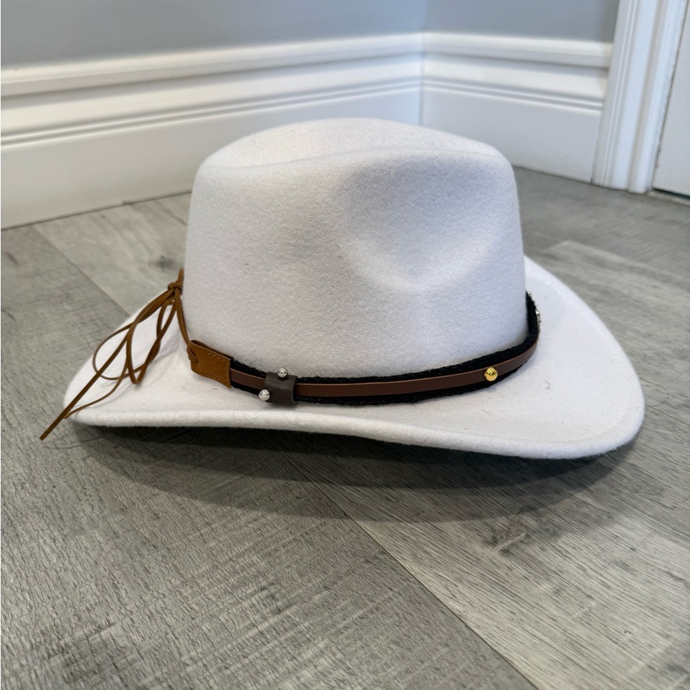 White Cowboy Hat with Brown Band - Picture 4 of 4